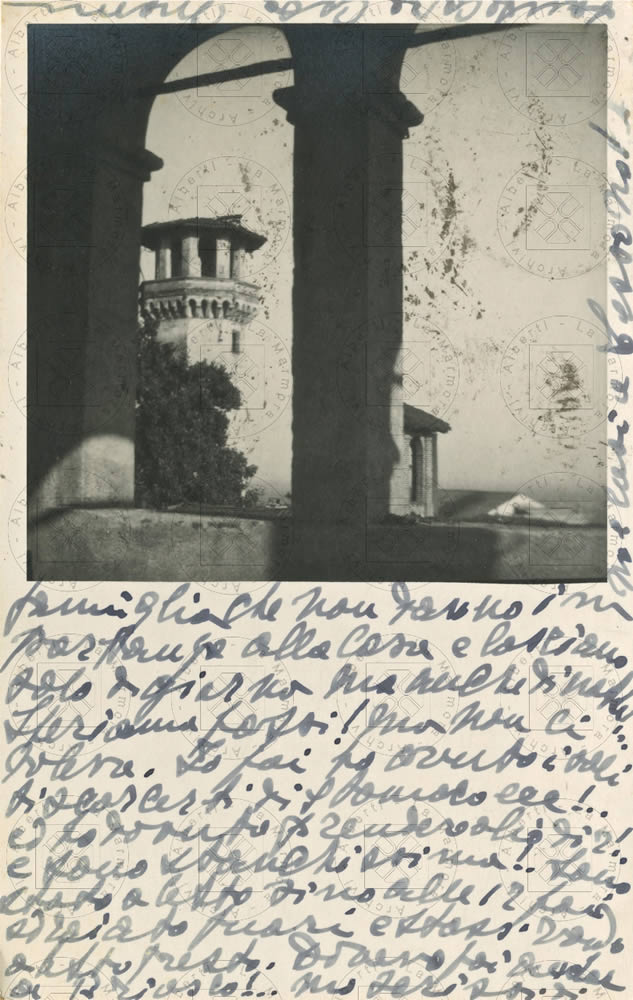 Palazzo La Marmora a Biella, cartolinadella madre Enrichetta ad Alberti, 1936